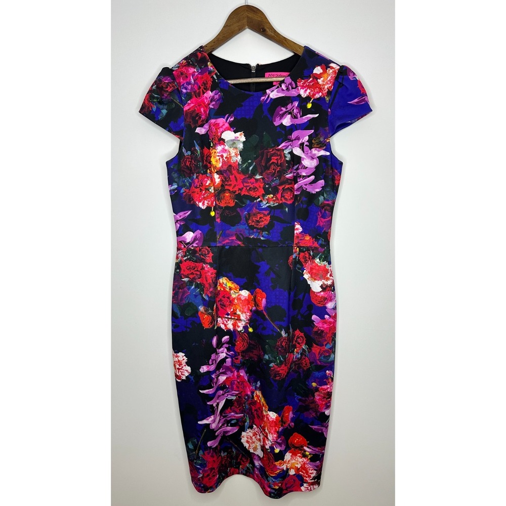 Betsey Johnson Floral Scuba Sheath Dress Size 12 Cap Sleeve Cocktail Romantic - Picture 12 of 12